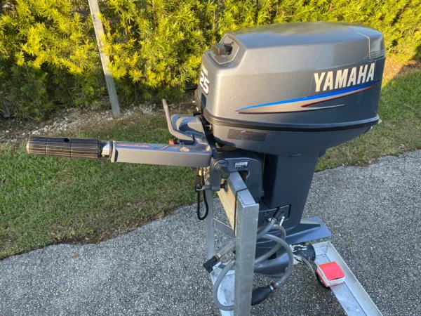 2004 Yamaha 25 HP 2 Cyl Carbureted 4-Stroke 20″ (L) Tiller Outboard Motor.
